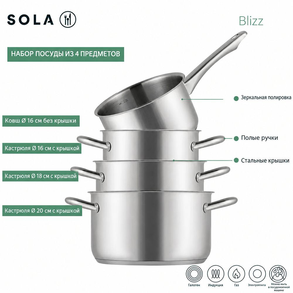 Фото 10 Набор посуды 4пр. SOLA Blizz 13BLIZ 004 - Skovoroda.by Изображение 10 Набор посуды 4пр. SOLA Blizz 13BLIZ 004 - Skovoroda.by