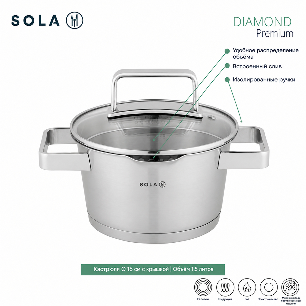 Фото 5 Набор посуды 4пр. SOLA Diamond 13DIAM 004 - Skovoroda.by Изображение 5 Набор посуды 4пр. SOLA Diamond 13DIAM 004 - Skovoroda.by