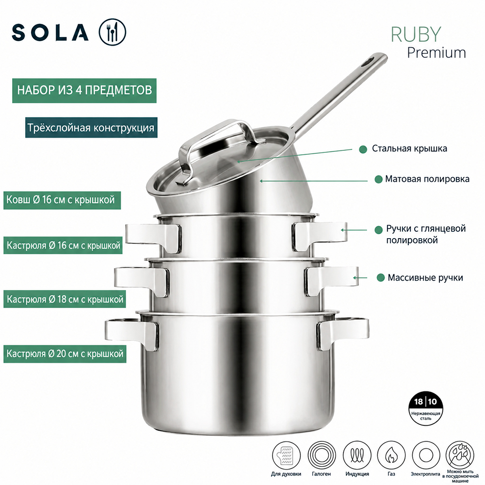 Фото 9 Набор посуды 4пр. SOLA Ruby 13RUBY 004 - Skovoroda.by Изображение 9 Набор посуды 4пр. SOLA Ruby 13RUBY 004 - Skovoroda.by