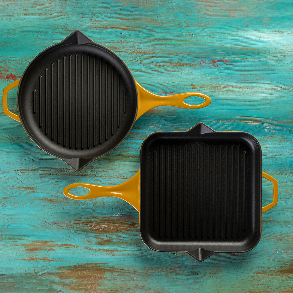 Фото 2 Сковорода гриль чугунная HOSSE 28 см YELLOW Изображение 2 Сковорода гриль чугунная HOSSE 28 см YELLOW