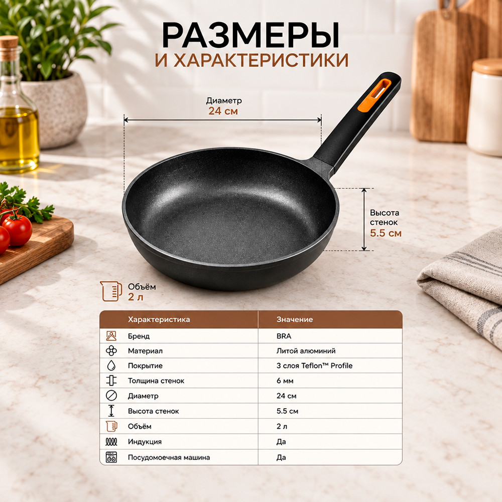 Сковорода и характеристики BRA&Monix Mineral M741224, 24см - skovoroda.by Сковорода и характеристики Efficient Plus - skovoroda.by
